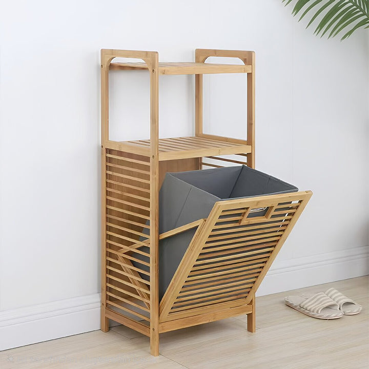 2 ORGANİZER RAFLI - ÇEK AÇ SEPET AHŞAP BAMBU KİRLİ ÇAMAŞIR SEPET 40X35X95CM (5538) 1