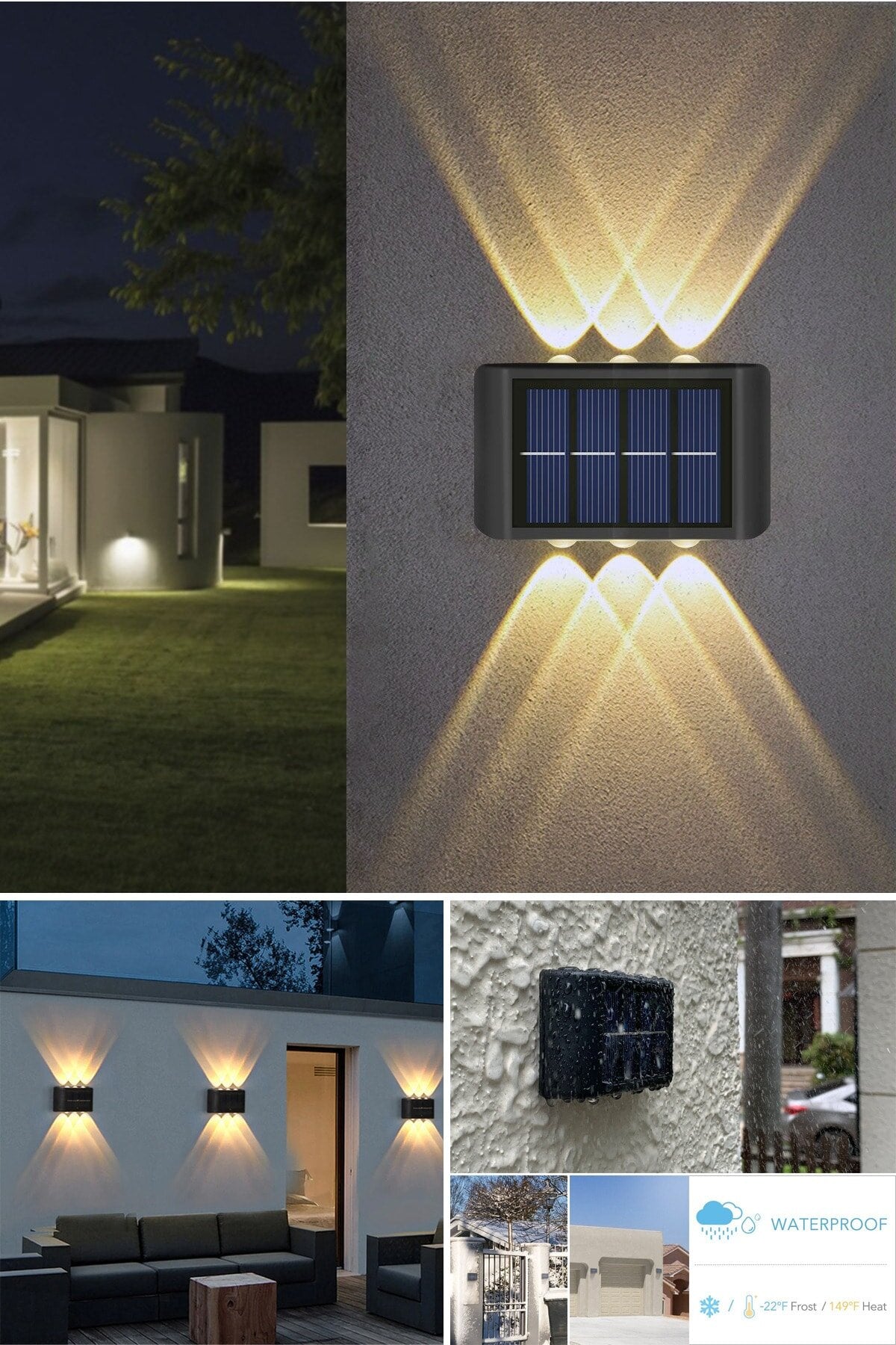 2'li Set Solar Duvar Lambası - 6 Ledli Aplik - Gün Işığı Rengi - IP65 Su Geçirmez 1