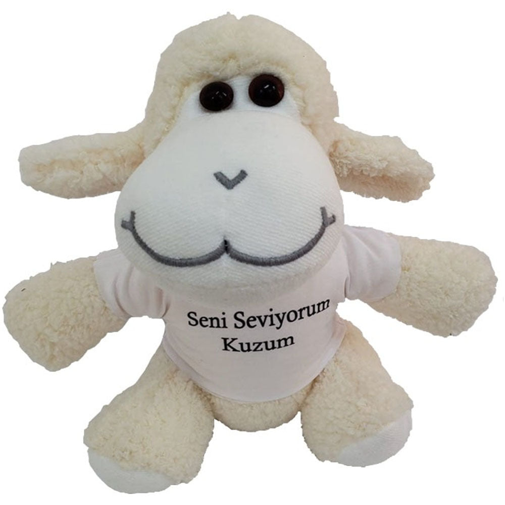 Seni Seviyorum Kuzum Tişörtlü Peluş Kuzu Oyuncak 1