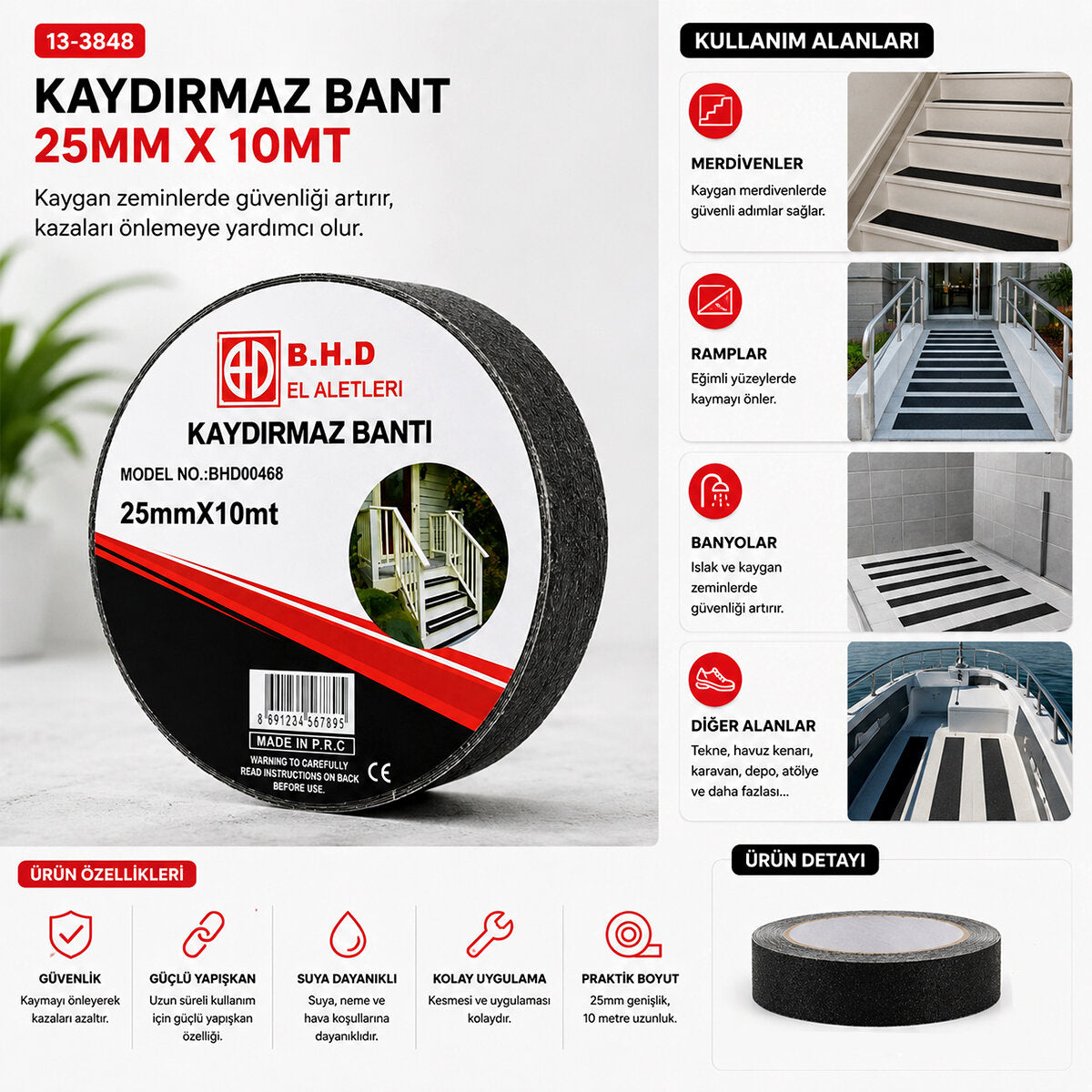 25MM X 10MT KAYDIRMAZ SİYAH BANT (5538) 2