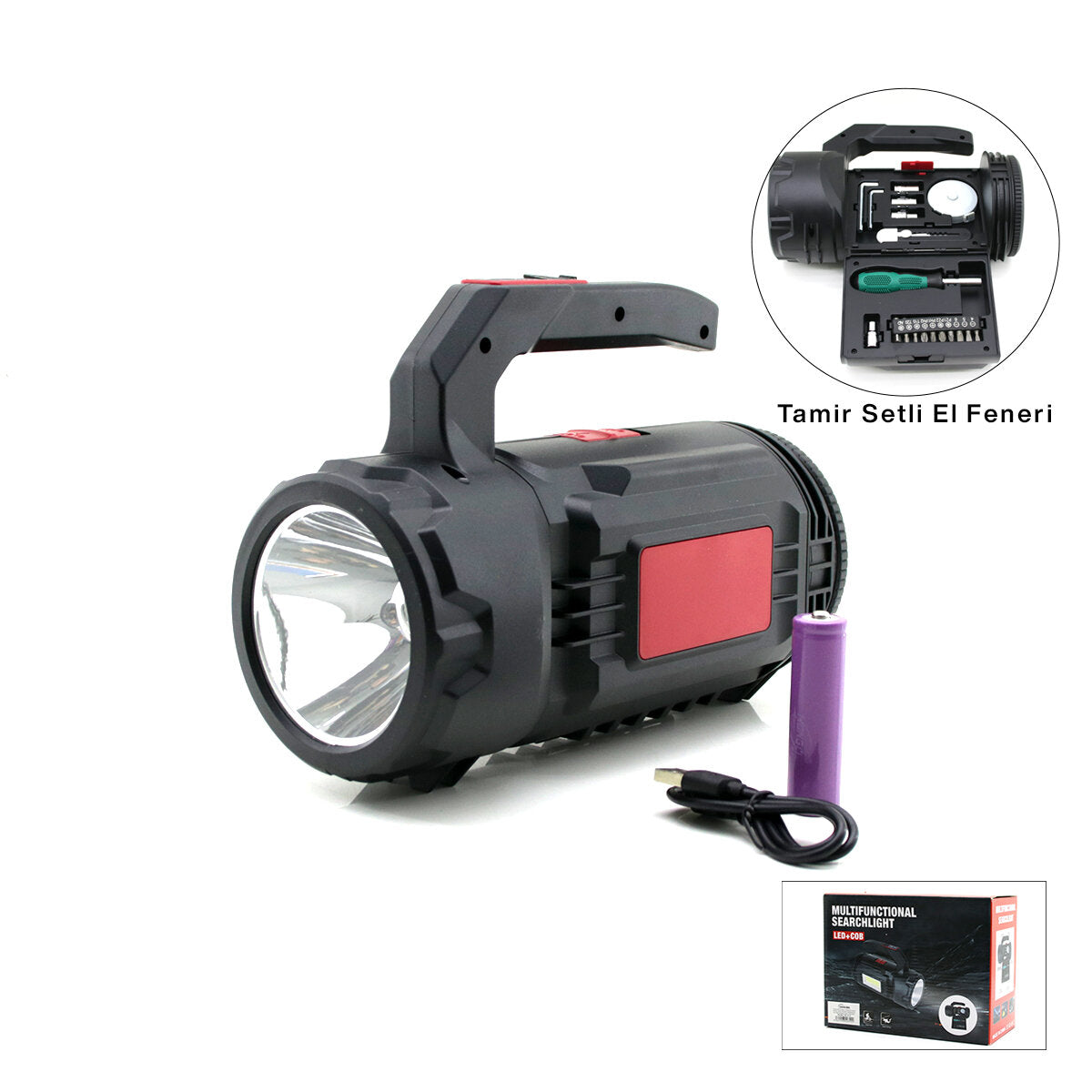 2İN1 19PCS = TAMİR - HIRDAVAT SETİ EL FENER - PROJEKTÖR LED + COB USB - TYPE-C - PİL ŞARJLI HS-310 (5538) 1