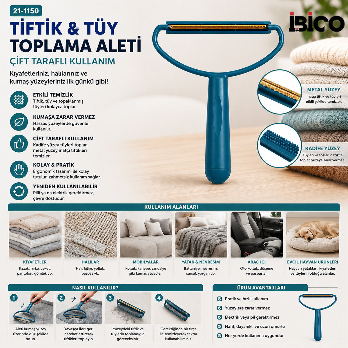 2İN1 BAŞLI PLASTİK SAPLI METAL TİFTİK TÜY TOPLAMA PLS.KAŞIYICI APARAT PET SHOP (5538) 1