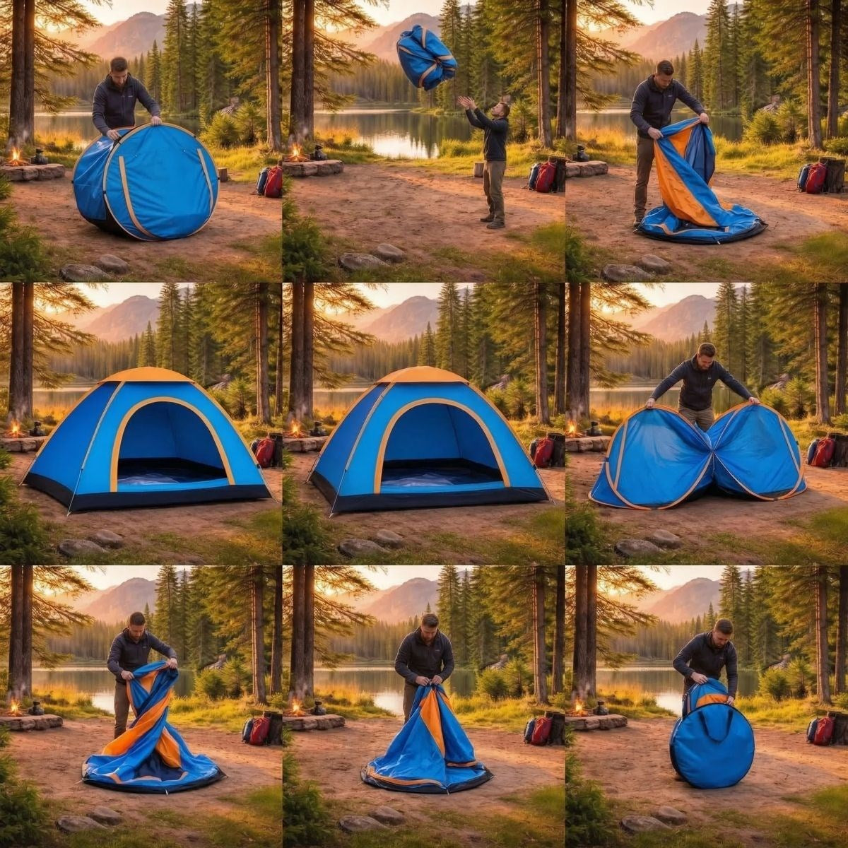 3 Kişilik Yarı Otomatik Kurulum Kamp Çadırı – Suya Dayanıklı, Taşıma Çantalı Outdoor Aile Çadırı, Piknik, Plaj ve Doğa 200x150x110 cm (5538) 4