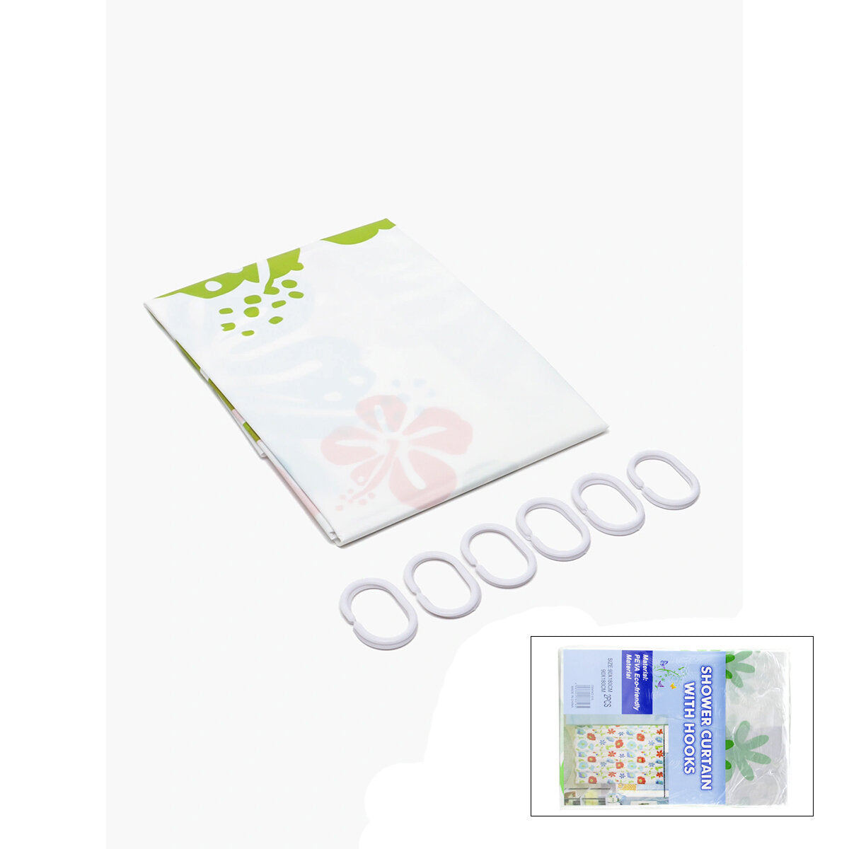 PVC Duş Perdesi - Çift Kanatlı - 12 Halkalı - 90x180 cm 1