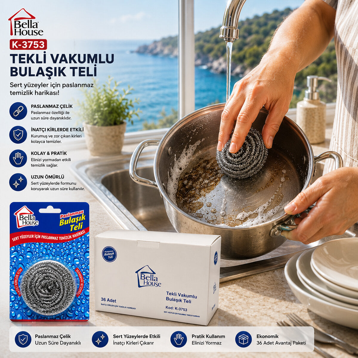 36 ADET VAKUMLU BULAŞIK TELİ TEKLİ PASLANMAZ 15GR (5538) 2