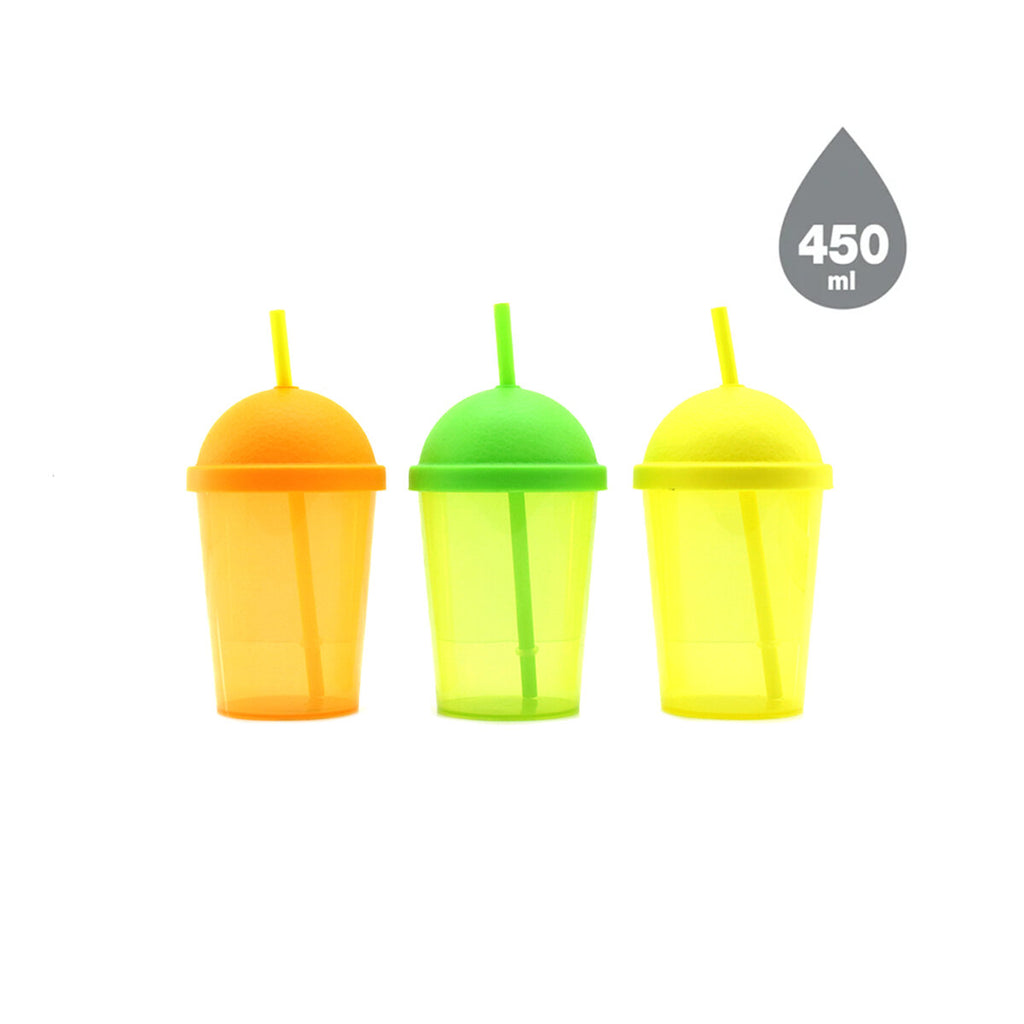 Pipetli Bardak - 450 ml - Şeffaf Renkli - Plastik 1
