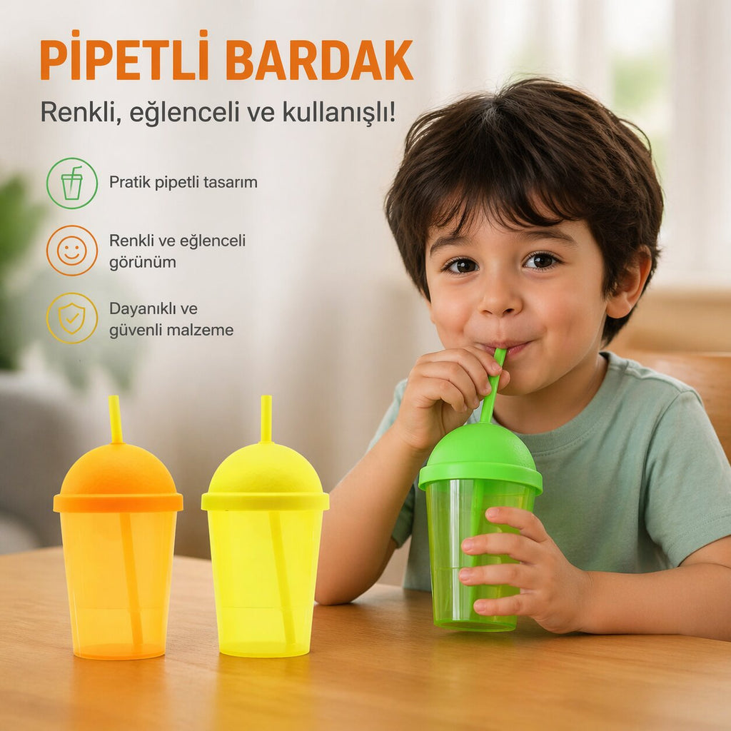 Pipetli Bardak - 450 ml - Şeffaf Renkli - Plastik 2