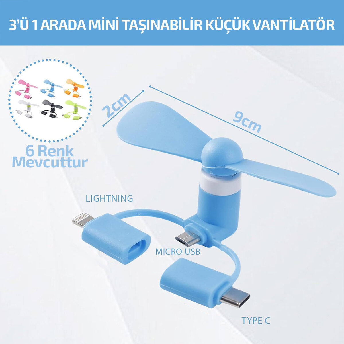 Mini Telefon Fanı - Lightning - Type-C - Micro USB Girişli - Sessiz 2
