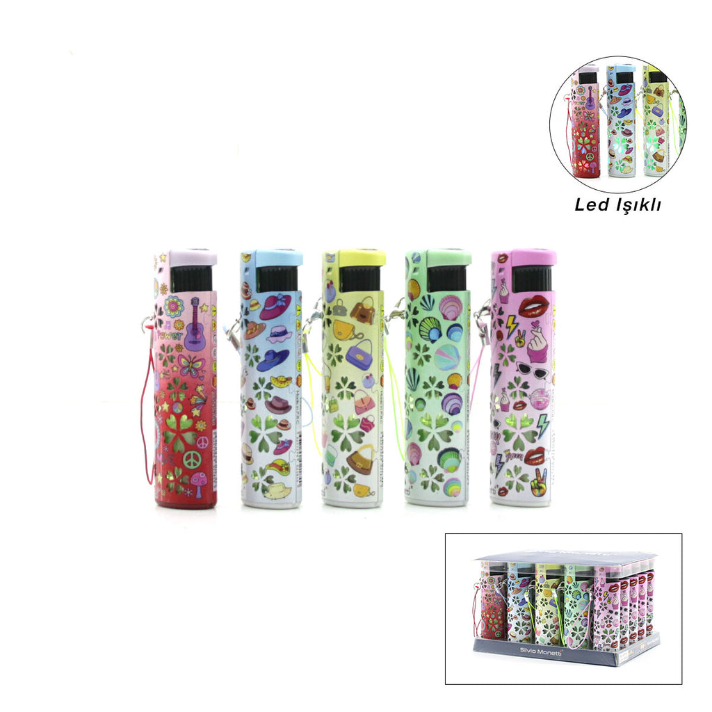 LED Işıklı Rüzgar Çakmağı - Karışık Desenli - İpli 1