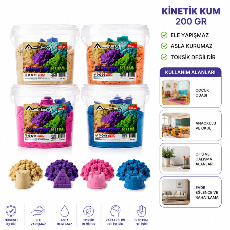 Kinetik Kum - 200 gr - Ele Yapışmaz - 2 Plastik Kalıp Hediyeli - Sağlığa Uygun 2