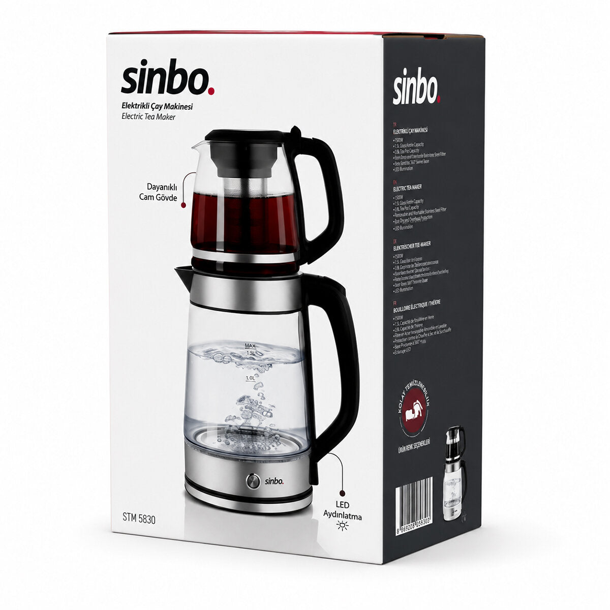 Sinbo 2'si 1 Arada Çaycı - Kettle - 2.0L + 1.2L Kapasite - Cam Gövde 2
