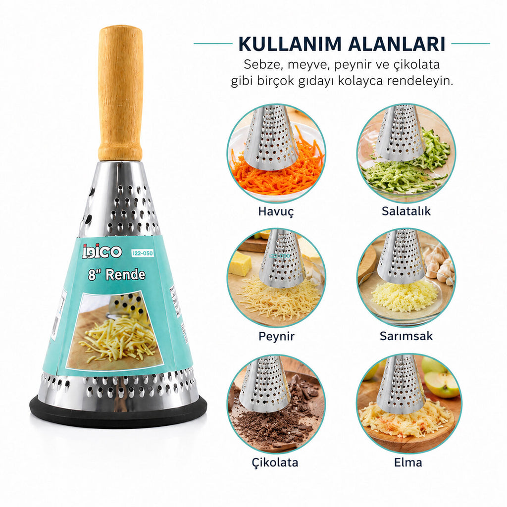 Huni Model Rende - 3 Bölümlü - Paslanmaz Çelik - Ahşap Bambu Saplı - Silikon Taban 2