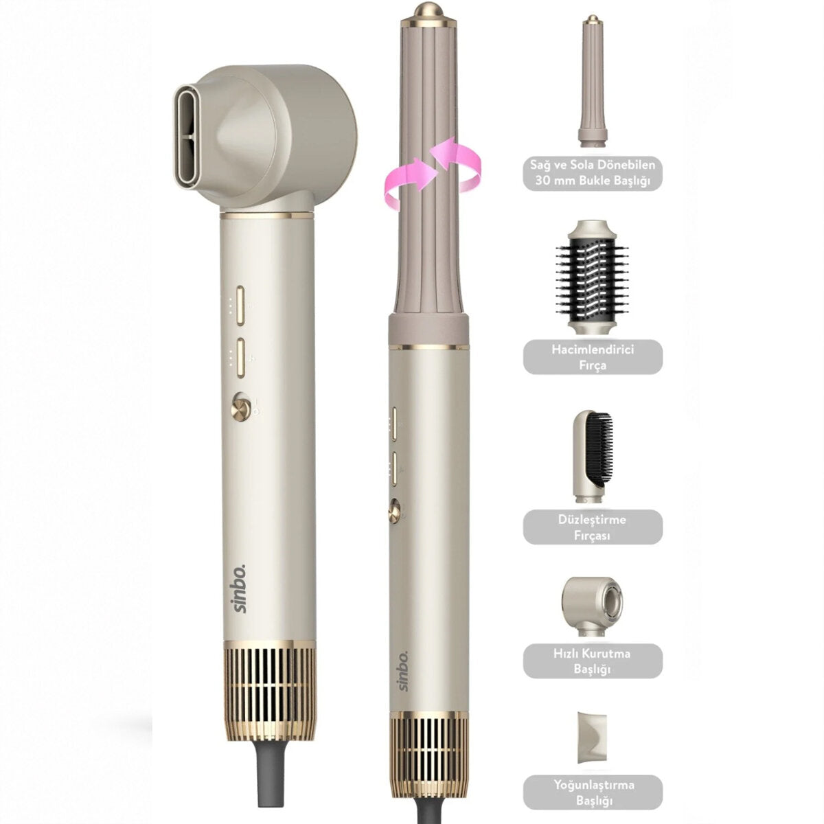 Sinbo Air Brush Saç Şekillendirme Cihazı - 5 Başlıklı - Rose Gold Renk 1
