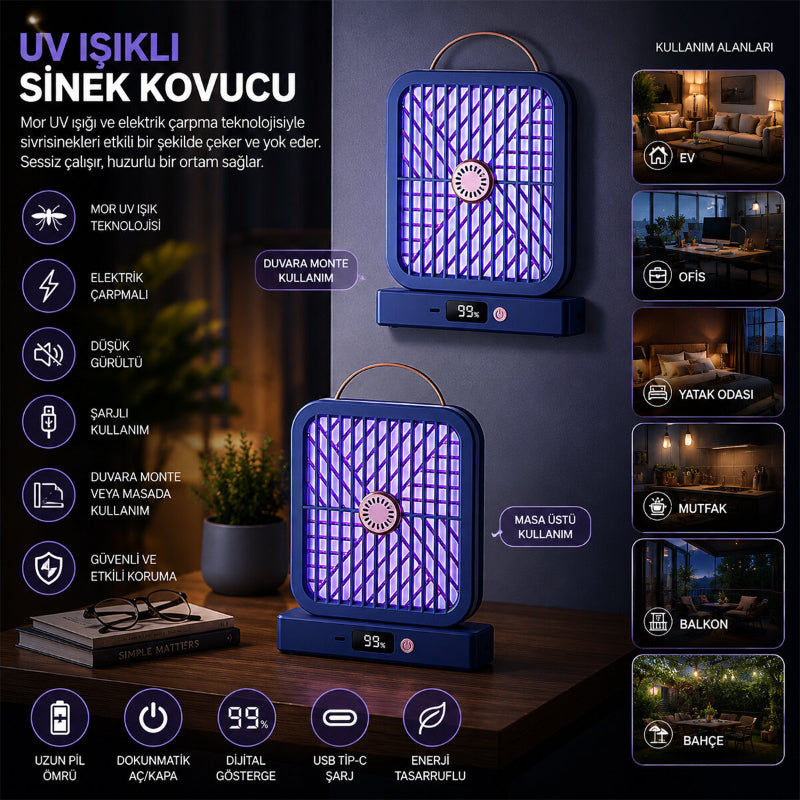 UV Işıklı Sinek Kovucu - Şarjlı ve Elektrik Çarpmalı - Dijital Ekranlı 2