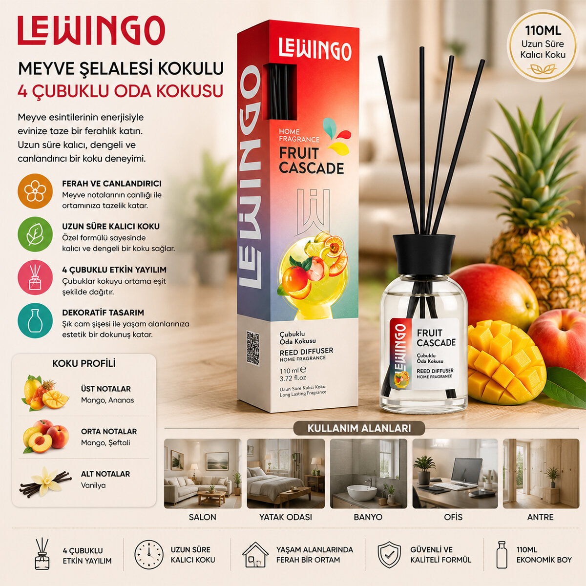 Fruit Cascade Bambu Çubuklu Oda Kokusu - 110 ml - Cam Şişe 2