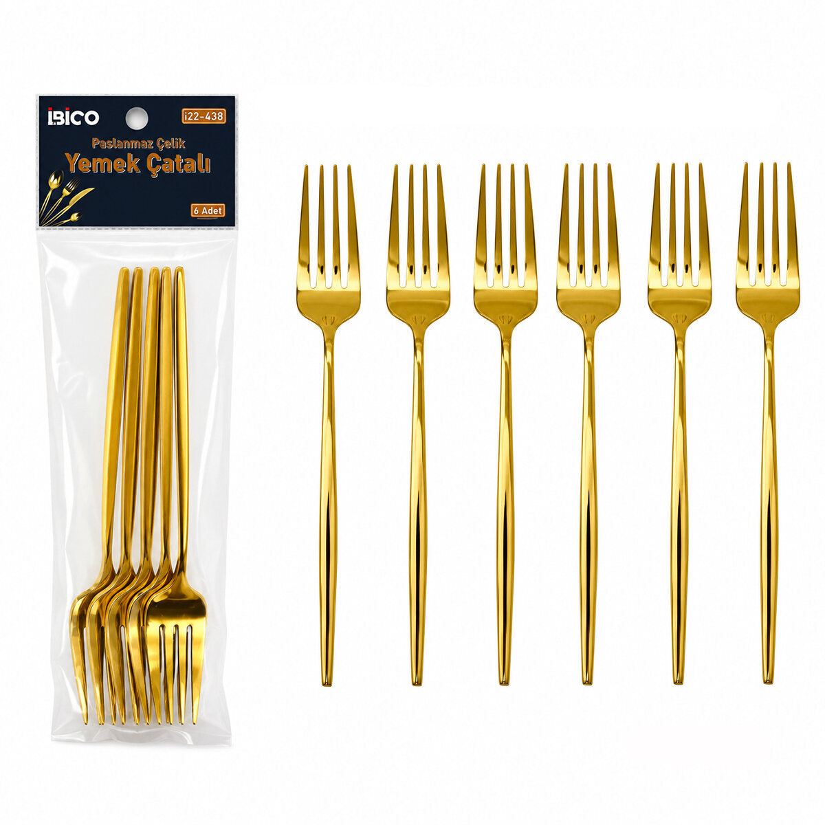 6 Parça Yemek Çatalı Seti - Gold Renk - Paslanmaz Çelik 1