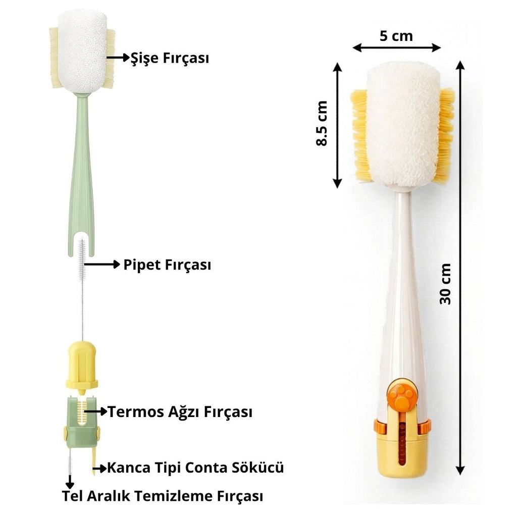5’i 1 Arada Çok Amaçlı Şişe Temizleme Fırçası – Sürahi, Kavanoz, Pipet, Kapak, Emzik ve Biberon Temizlik Seti (5538) 5