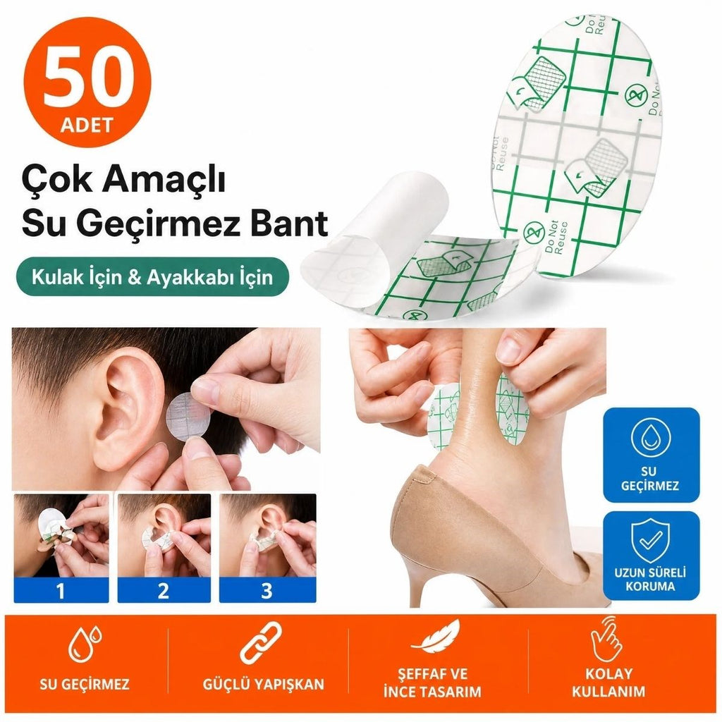 50 Adet Su Geçirmez Kulak Bandı ve Ayakkabı Vurma Önleyici Bant Seti, Çok Amaçlı Koruyucu Yapışkan Bant (5538) 1