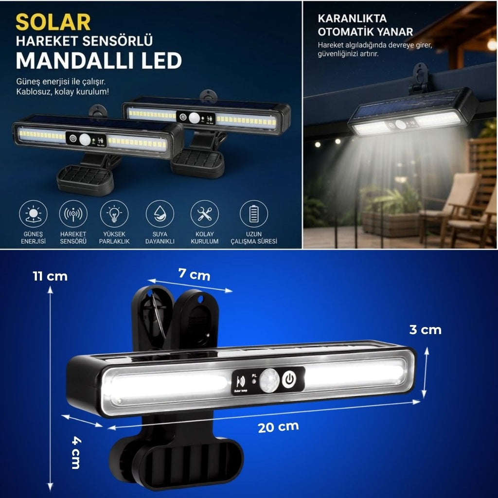 2'li Mandallı LED Solar Lamba - 36 LED - Hareket Sensörlü - 3 Modlu 2