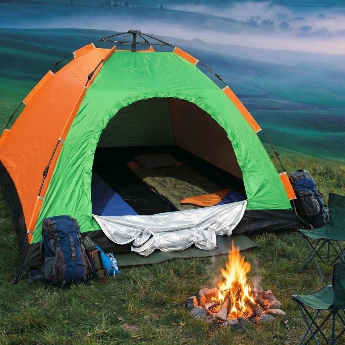 6 Kişilik Otomatik Kurulum Kamp Çadırı – Outdoor Aile, Doğa, Suya Dayanıklı Hızlı Kurulum Çadır 220x250x160 cm (5538) 1