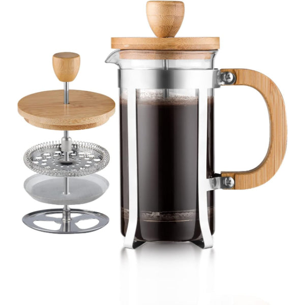 Ahşap Detaylı 600 ml Cam French Press 1
