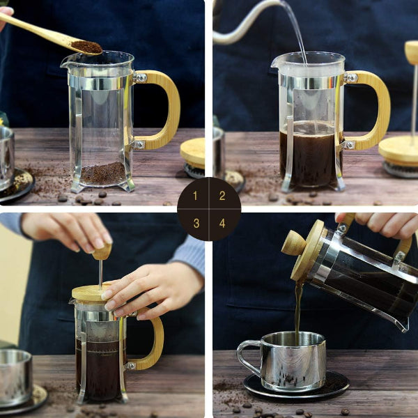 Ahşap Detaylı 600 ml Cam French Press 2