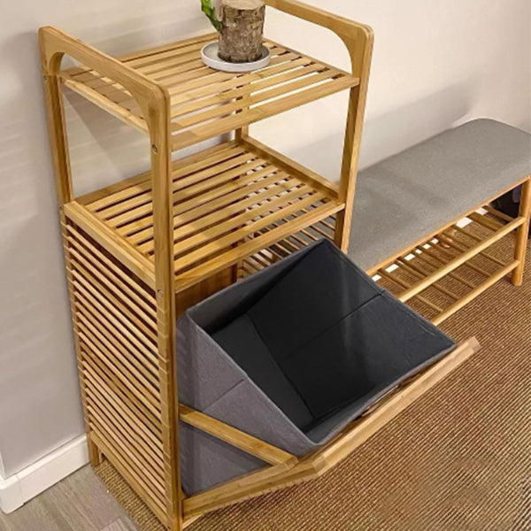 2 Organizer Raflı Ahşap Bambu Çek-Aç Kirli Sepeti 5