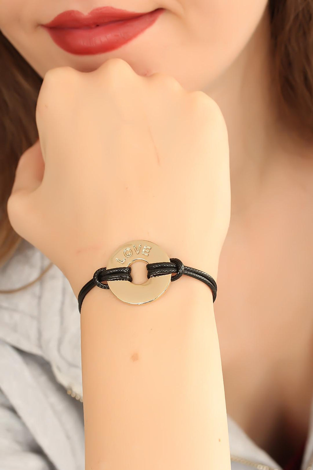 LOVE (Aşık) Siyah Deri İpli Unisex Mood Bileklik 1