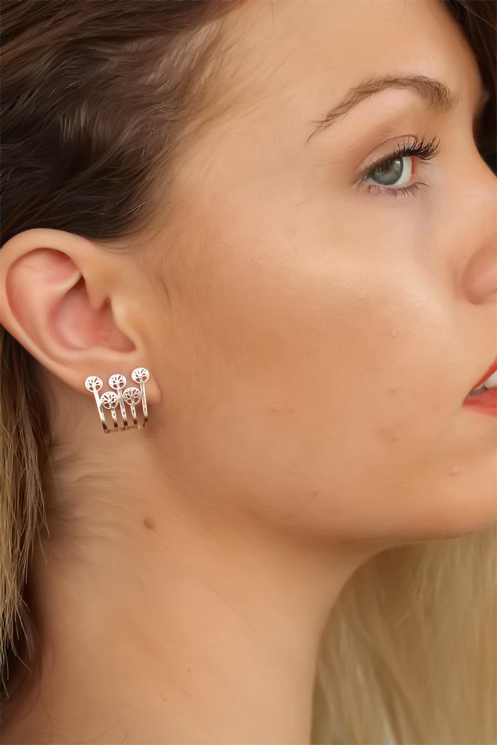 Rose Renk Ağaçlı Bayan Küpe 1