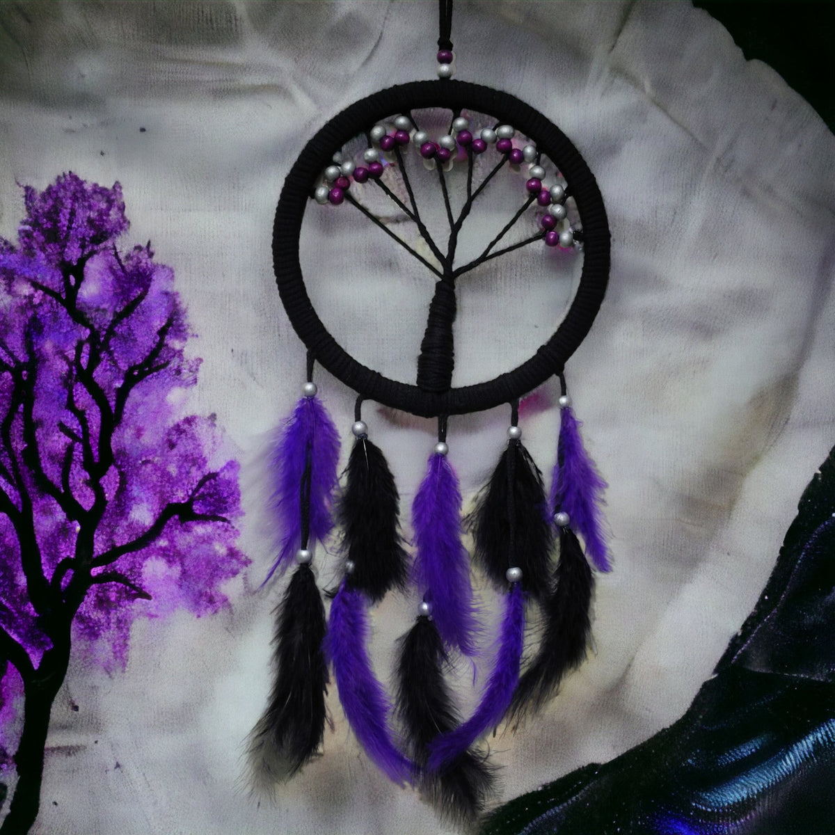 Mor İncili Hayat Ağacı Dream Catcher 1