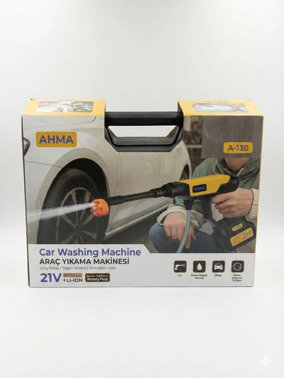 Akülü Basınçlı Araç Yıkama Makinesi | 21v Çift Batarya | 175 Psı Güç | 3.6l/dk Su Akışı A-130 (5538) 3