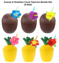 Ananas & Hindistan Cevizi Tasarımlı Pipetli Bardak Seti (6 Adet) (5538) 1
