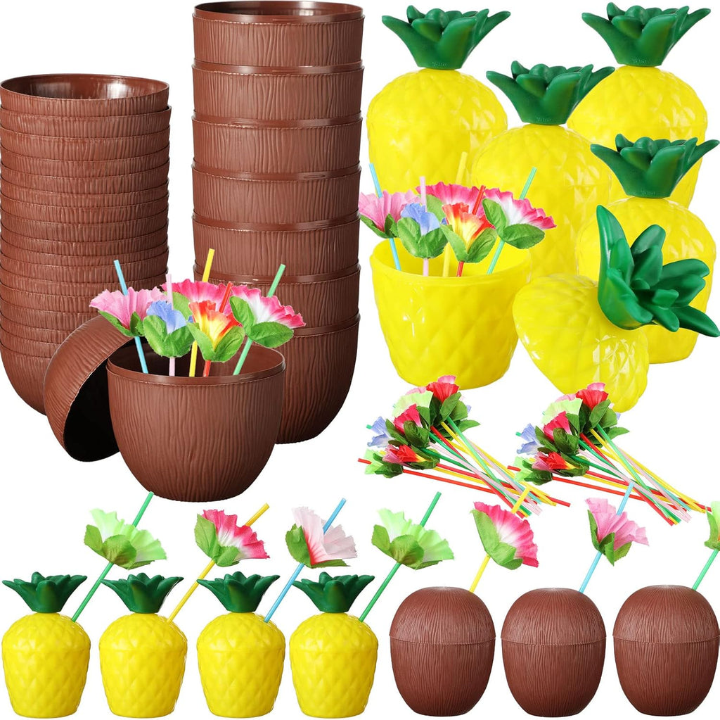 Ananas & Hindistan Cevizi Tasarımlı Pipetli Bardak Seti (6 Adet) (5538) 4