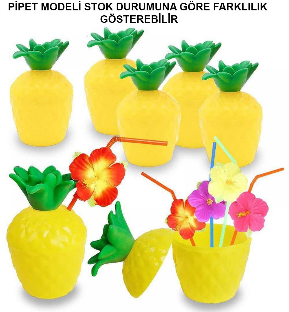 Ananas Hawaii Luau Aloha Pipetli İçecek Kabı Bardak 10x13 cm 1 Adet (5538) 1