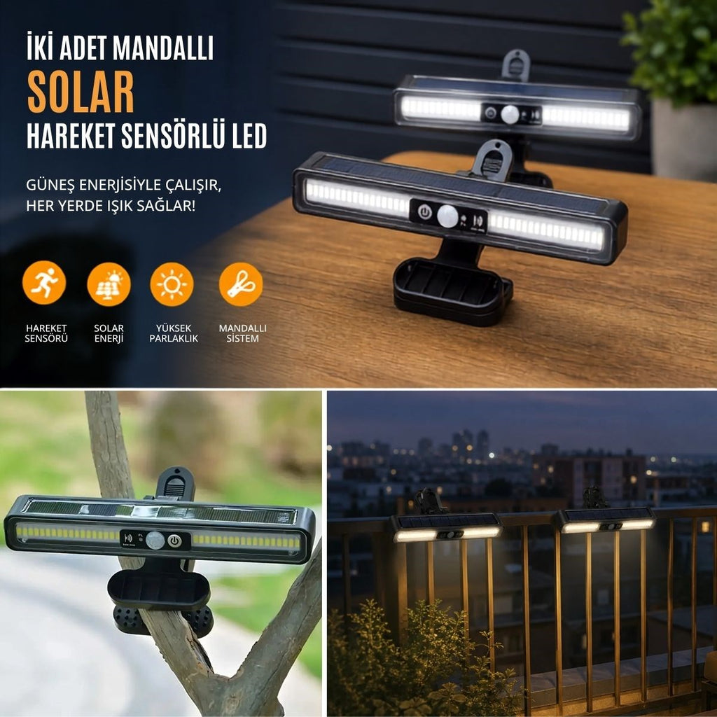 2'li Mandallı LED Solar Lamba - 36 LED - Hareket Sensörlü - 3 Modlu 5