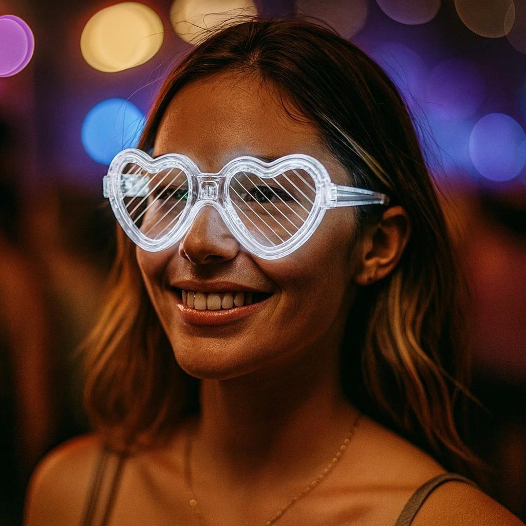 Beyaz LED Işıklı Kalp Gözlük – 3 Modlu Parti - Glow Gözlüğü (5538) 2