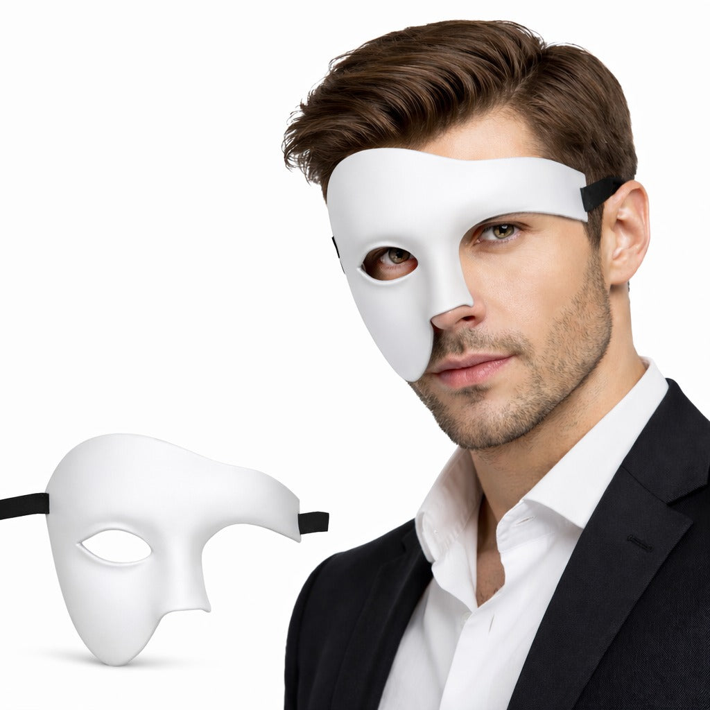 Beyaz Yarım Erkek Maske – Phantom Parti & Balo Maskesi (5538) 1