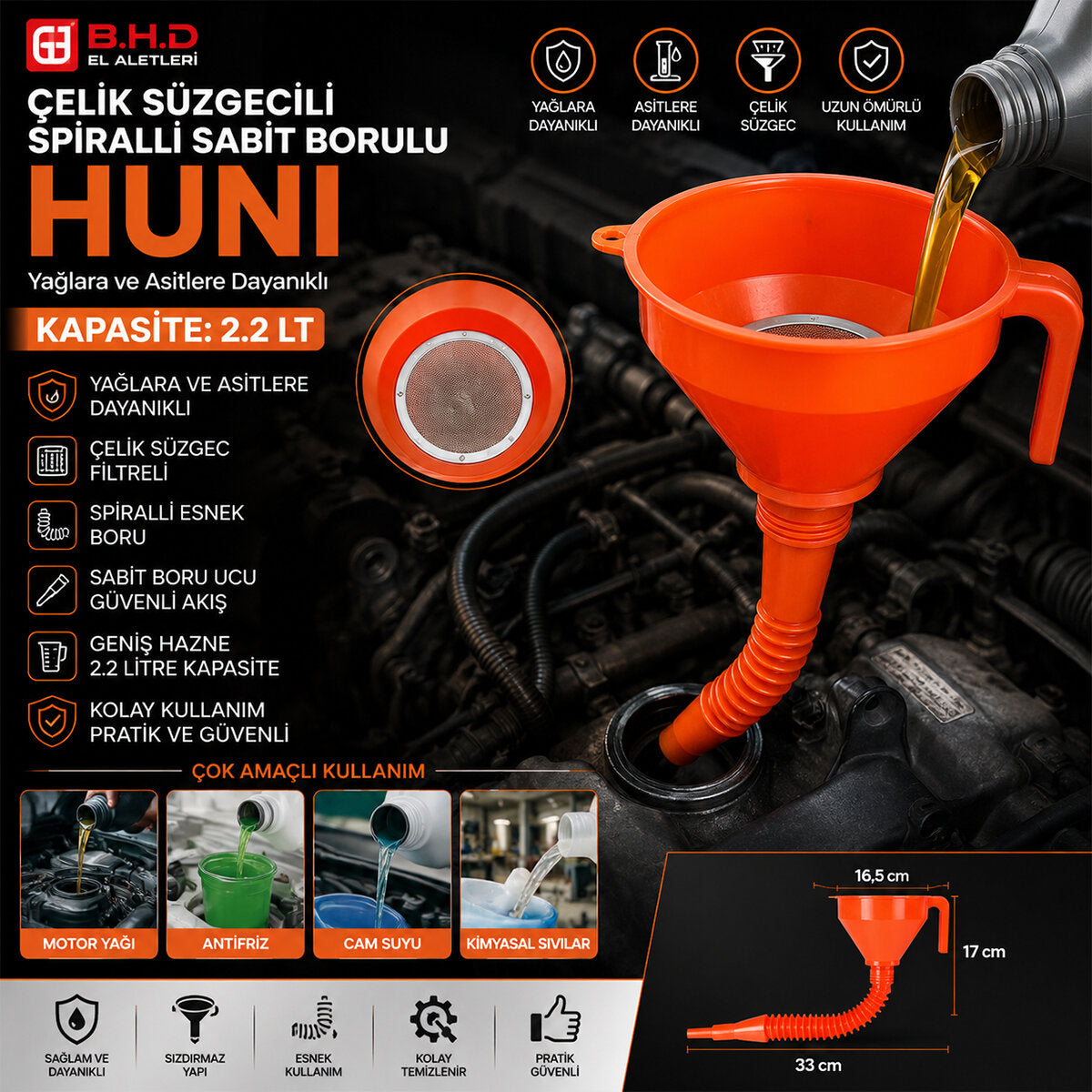 ÇELİK SÜZGEÇLİ SPİRALLİ HUNİ SABİT BORULU 2.2LT (5538) 2