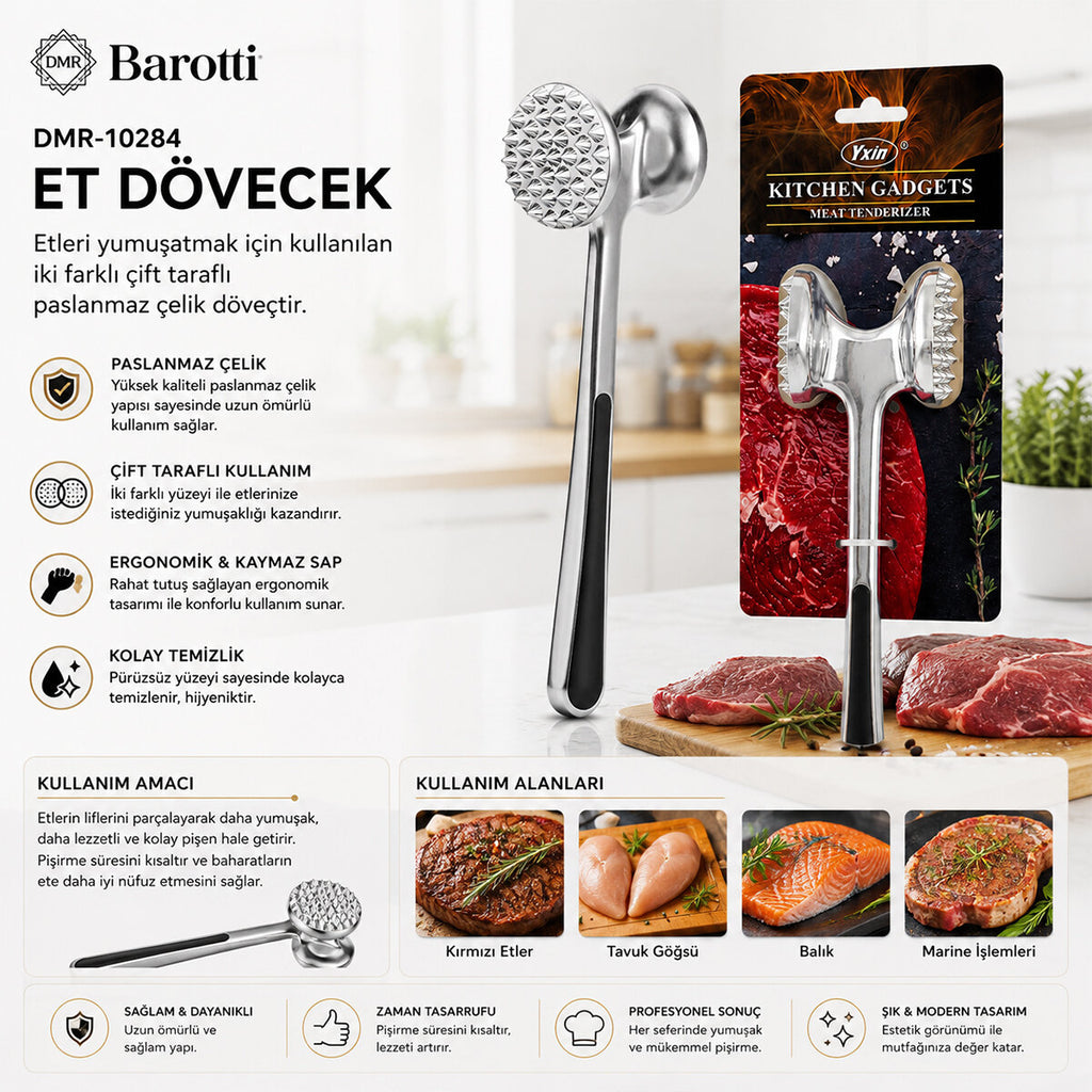 ÇİFT BAŞLI - KOMPLE METAL PASLANMAZ ÇELİK ET DÖVECEK (5538) 2
