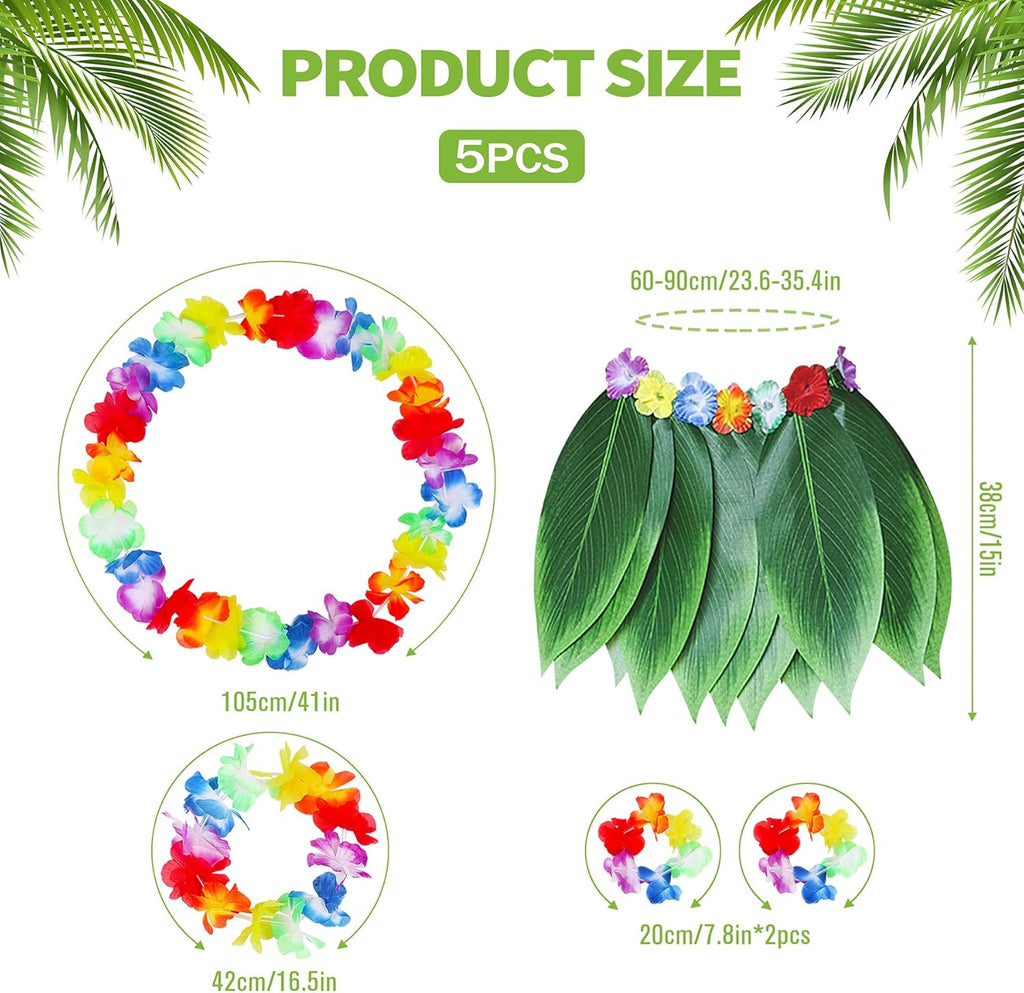 Çocuk Hawaii Kostüm Seti - Yaprak Etek & Hawaii Set - 5 Parça (5538) 2