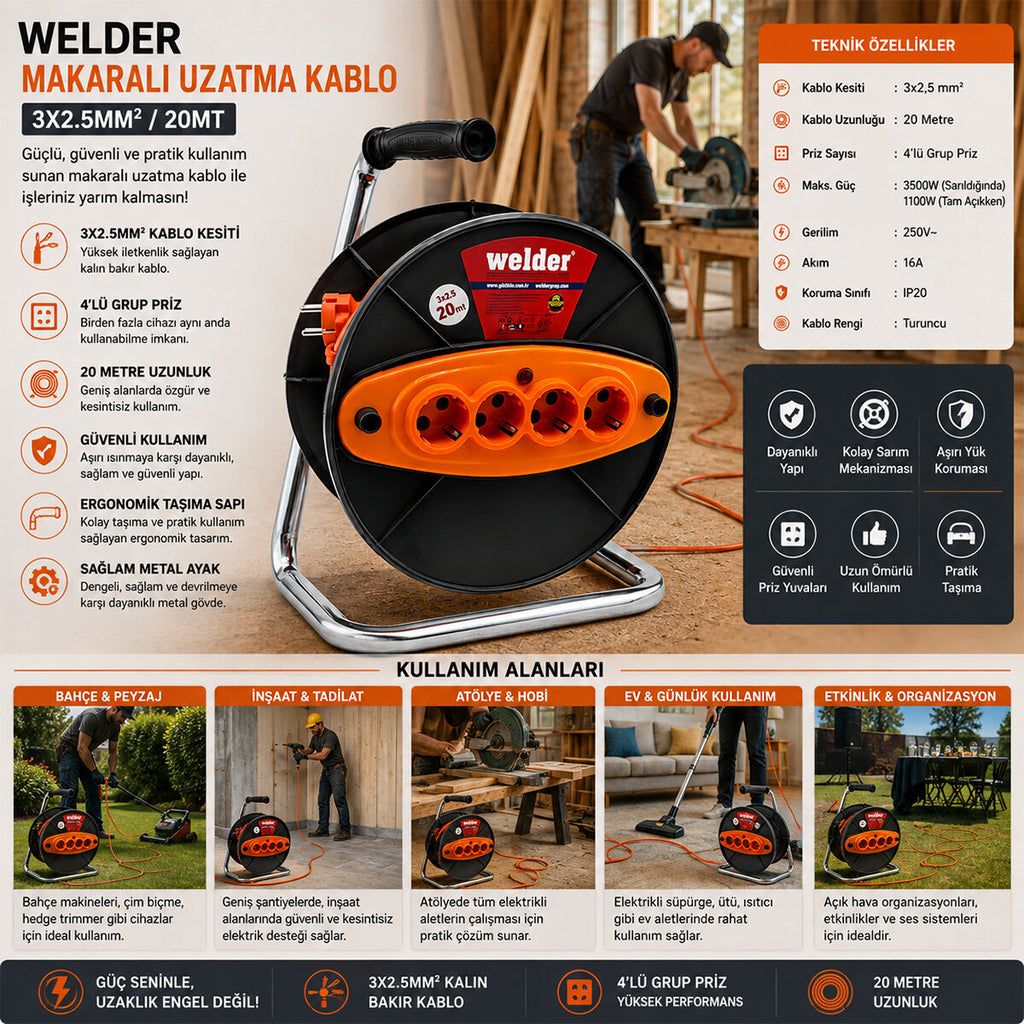 CT WELDER 3X2.5MM 20MT MAKARALI UZATMA KABLO (5538) 4