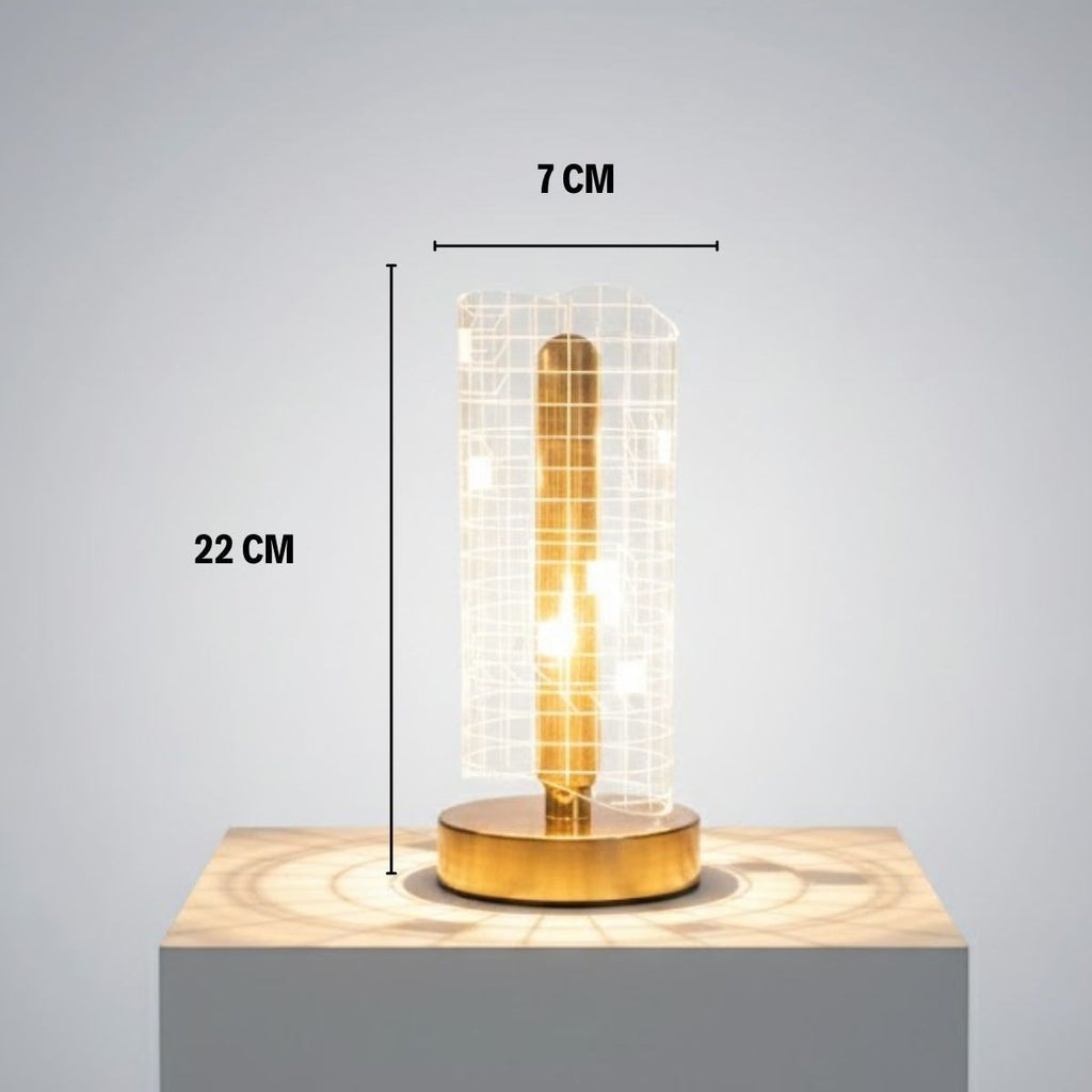 Dalgalı Silindirik Kristal Kareli Model LED Masa Lambası – Gold Tabanlı, Dokunmatik, 3 Renk Işık Modlu, Şarjlı Modern Dekoratif Gece Lambası (5538) 5