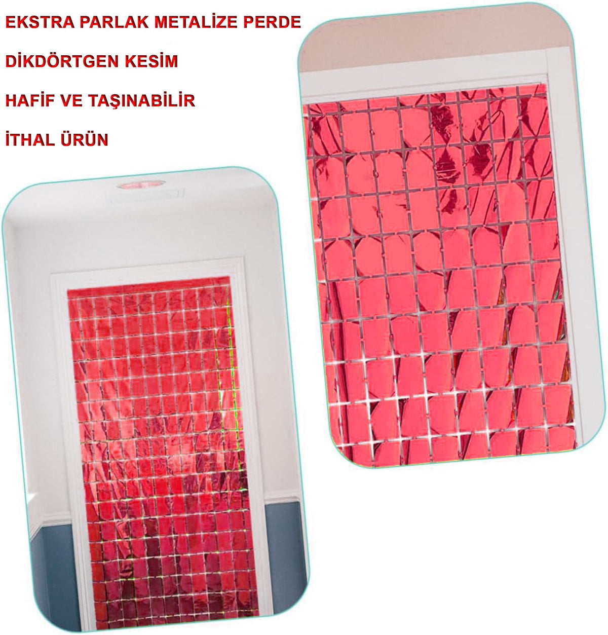 Ekstra Metalize Kırmızı Renk Disko Dikdörtgen Kesim Kapı Perdesi Dekorasyon 1x2 Metre (5538) 2