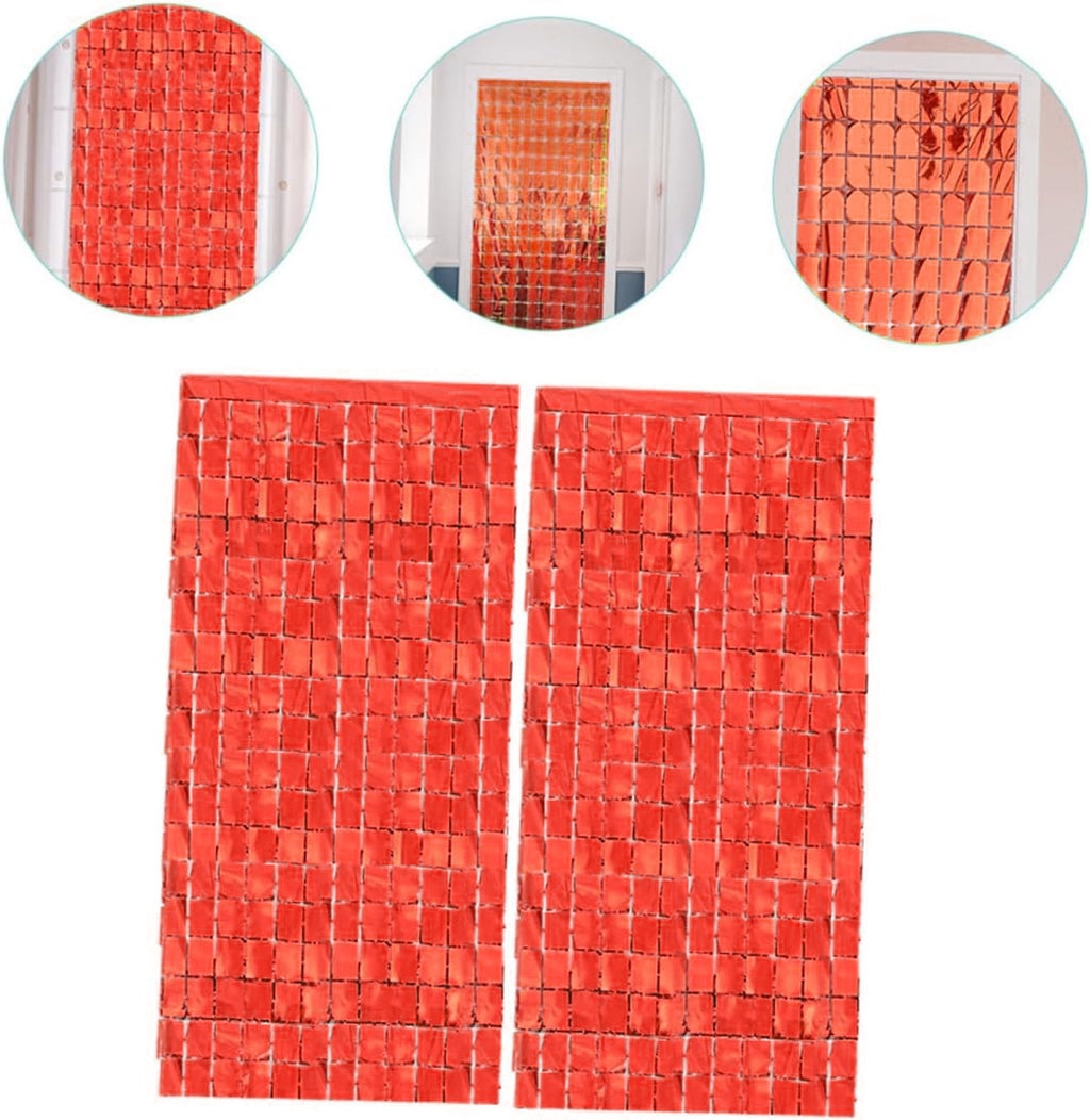 Ekstra Metalize Kırmızı Renk Disko Dikdörtgen Kesim Kapı Perdesi Dekorasyon 1x2 Metre (5538) 3