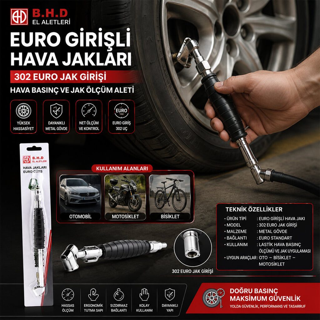 EURO JACK LASTİK HAVA BASINÇ ÖLÇÜM ALETİ OTO - BİSİKLET - MOTORSİKLET - BOT (5538) 2