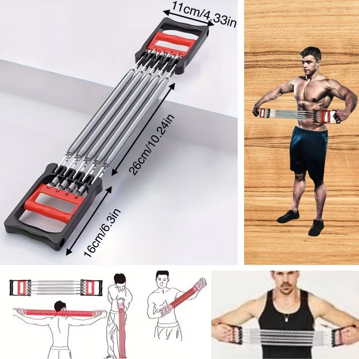 Göğüs Genişletme ve Kuvvet Egzersiz Aleti – 5 Yaylı 5 Kademeli Ayarlanabilir Fitness ve Kuvvet Antrenmanı Ekipmanı (5538) 5