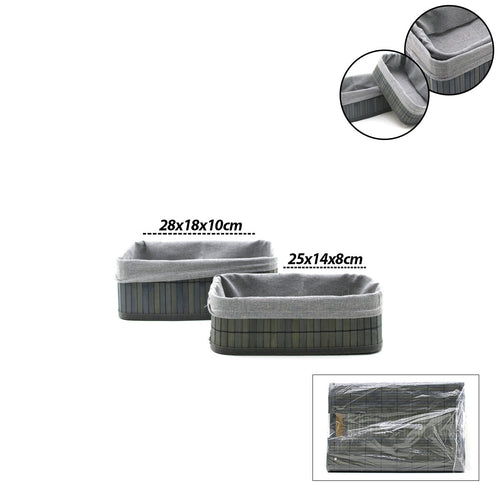 GRİ 2 BOY D.DÖRTGEN BAMBU KENAR ORGANİZER SEPET AHŞAP ALTLIK - BEZLİ 25X14-28X18CM (5538) 1