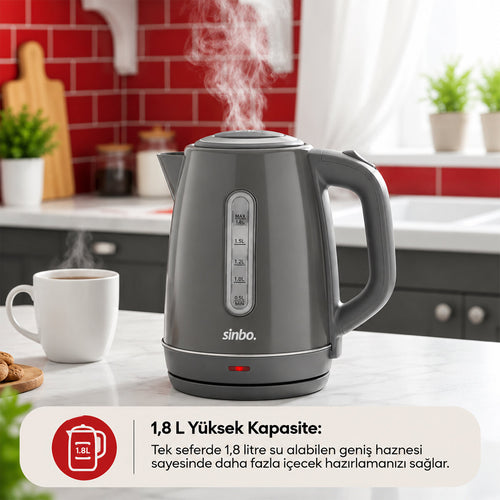 GRİ ÇELİK KETTLE SU ISITICISI KABLOSUZ KULLANIM 1.8LT 360 DERECE DÖNEBİLME OTOMATİK KAPANMA SK-8031 (5538) 2