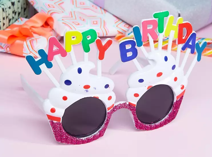 Happy Birthday Yazılı Beyaz Fuşya Renk Parti Gözlüğü 12x7 cm (5538) 1
