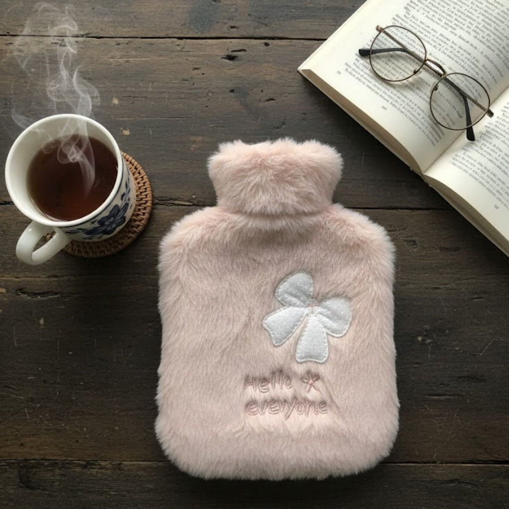 Hello Everyone Yazılı Kurdeleli Pembe Peluş Sıcak Su Torbası 1 Lt – Yumuşak Kılıf, Uzun Süre Sıcak Tutan Termal Su Torbası (5538) 1